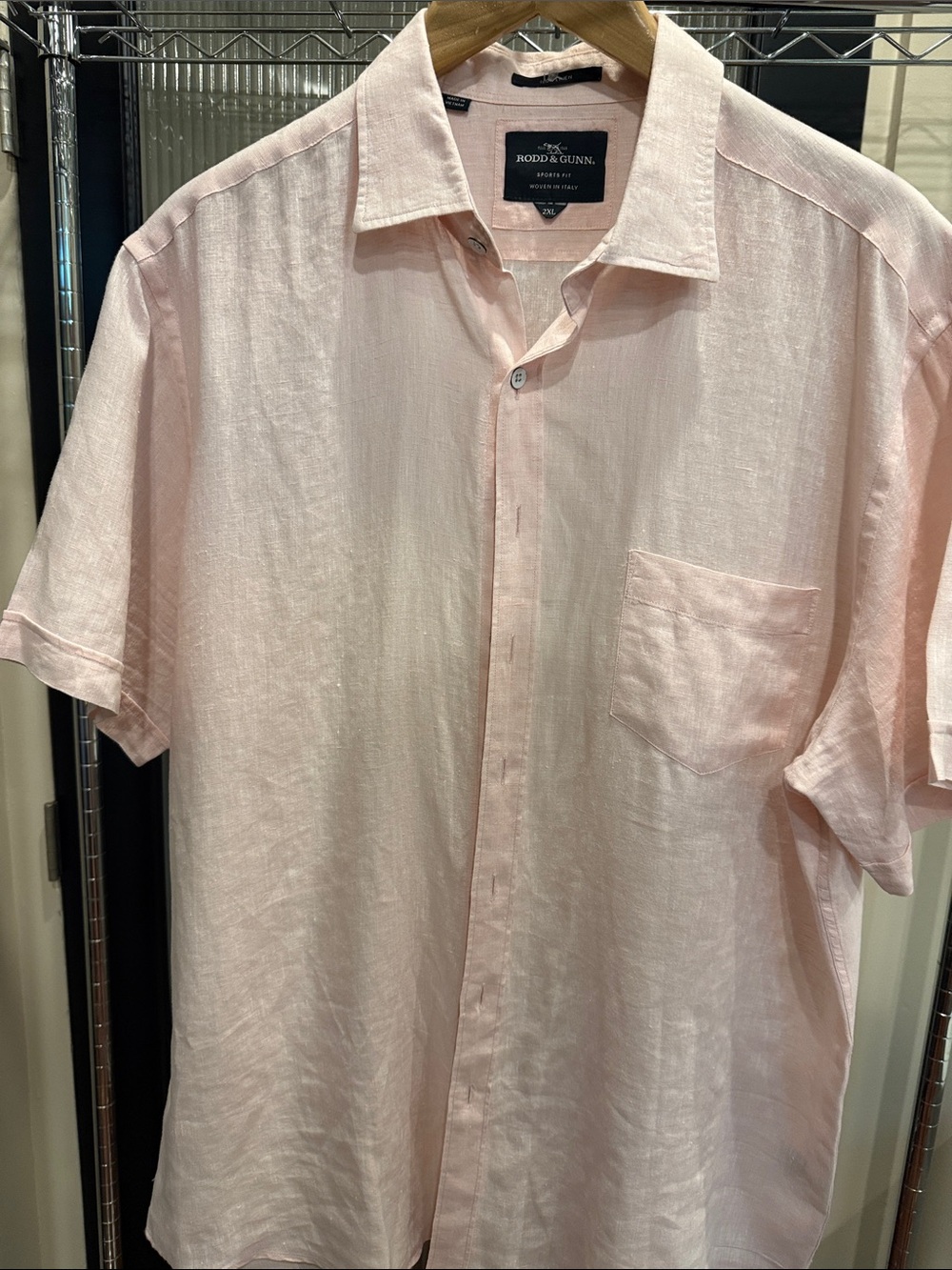 Rodd & Gunn Sports Fit 100% Linen Short Sleeve Shirt Men’s 2XL Blush Pink Italy
